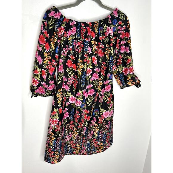 Off The Shoulder Floral short Mini Shift Dress Vince Camuto‎ Bows Romantic Sz 4 - Picture 8 of 10